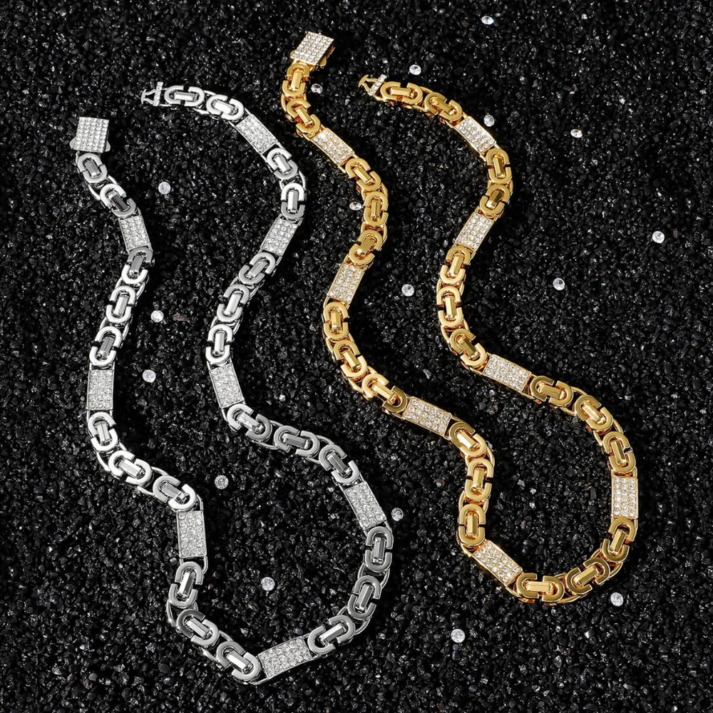 Elegant Silver and Gold set necklace bracelet hip hop icedout